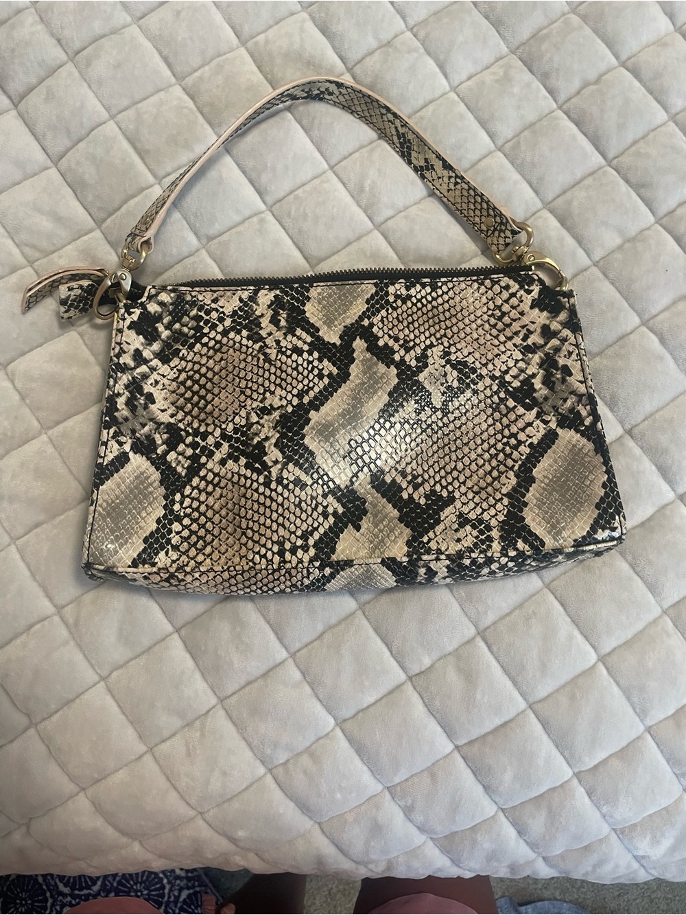 Kate Landry Snake-Print Shoulder Bag - Beige & Black